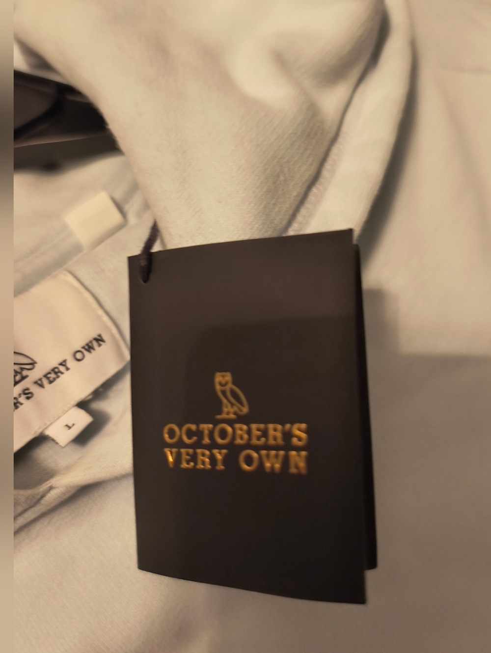 OVO October's Very Own Drake Owl Hoodie Cropped Light Blue Women's Sz L - Picture 3 of 5